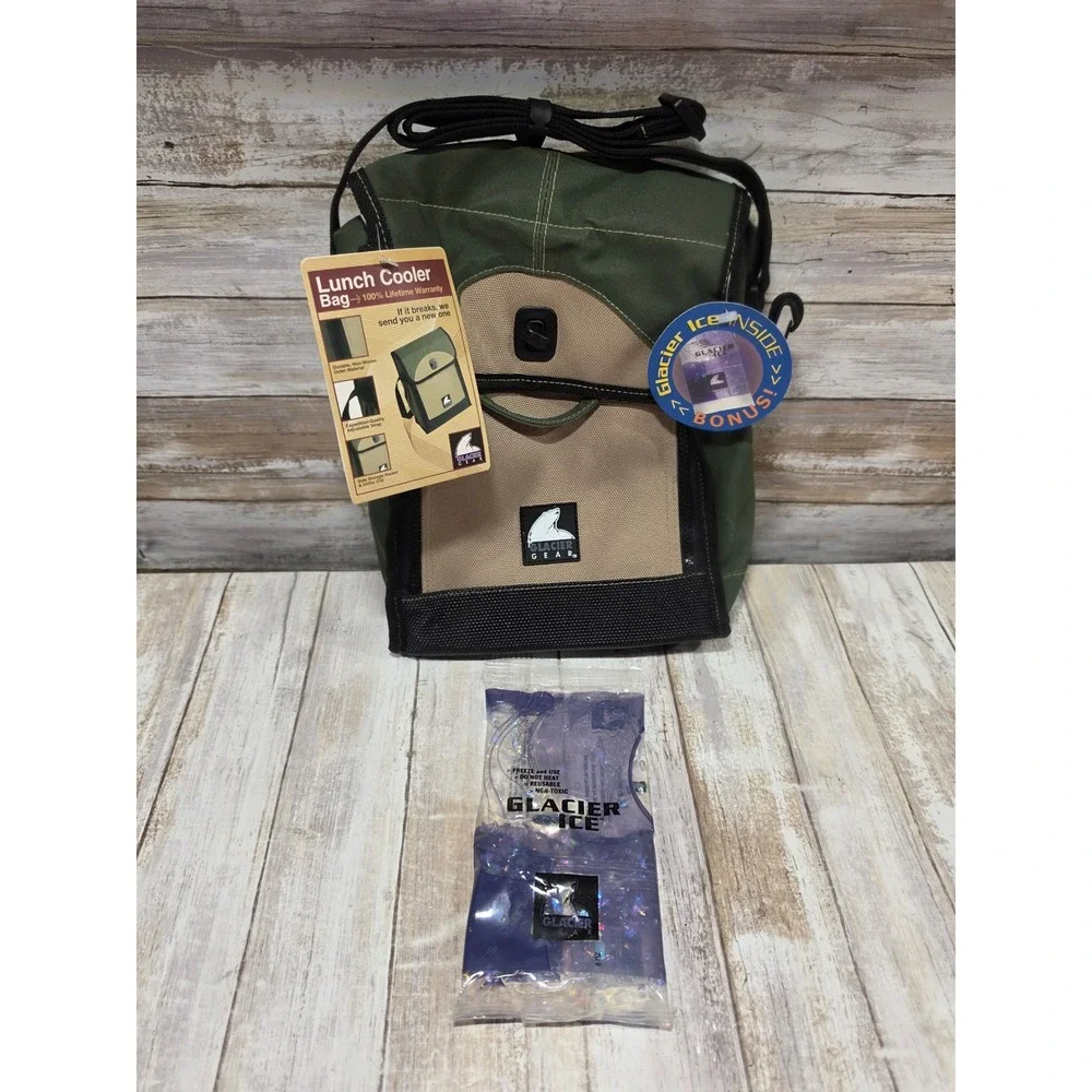 Glacier Gear GOLB1 Lunch Cooler Bag Green Tan Insulated Shoulder Strap